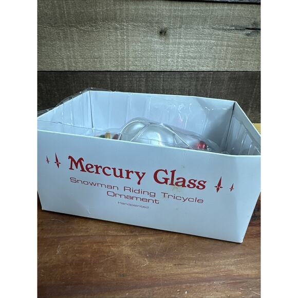 Dept 56 Mercury Glass Snowman Riding Tricycle Ornament Hand Painted in Box - Picture 5 of 5